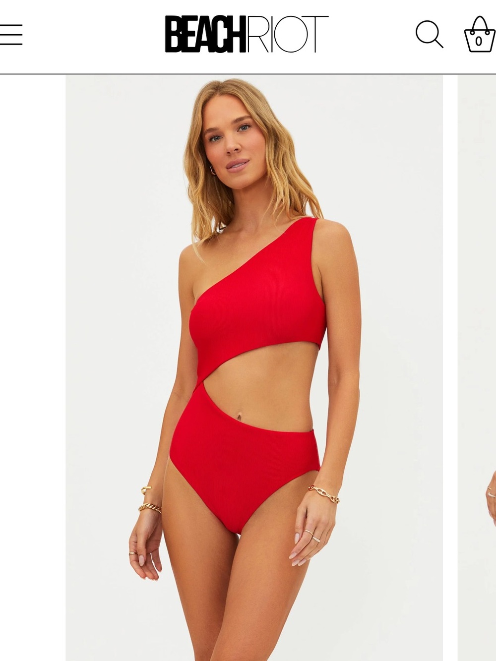 NWOT Beach Riot Red Celine Cutout One Shoulder One Piece Ribbed Swimsuit Size XL